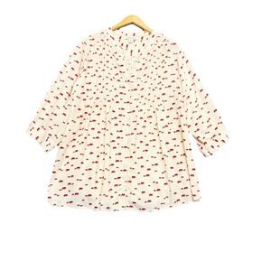 Coldwater Creek Button Front Top 3/4 Sleeve Size 1X Elephant Print Artsy Novelty